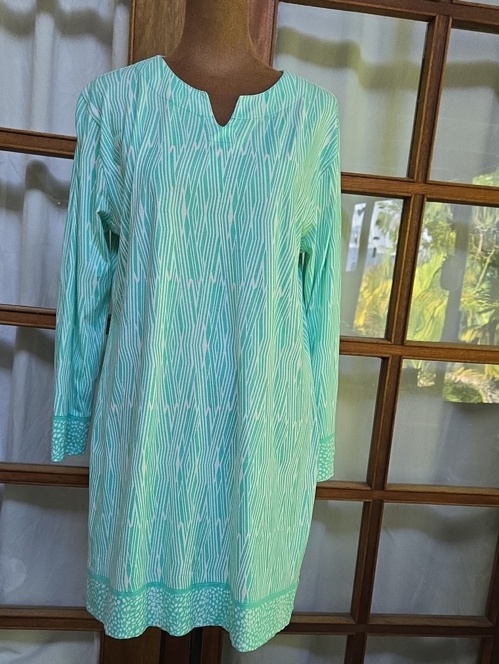 Coolibar Teal and White Striped Dress Cover Up